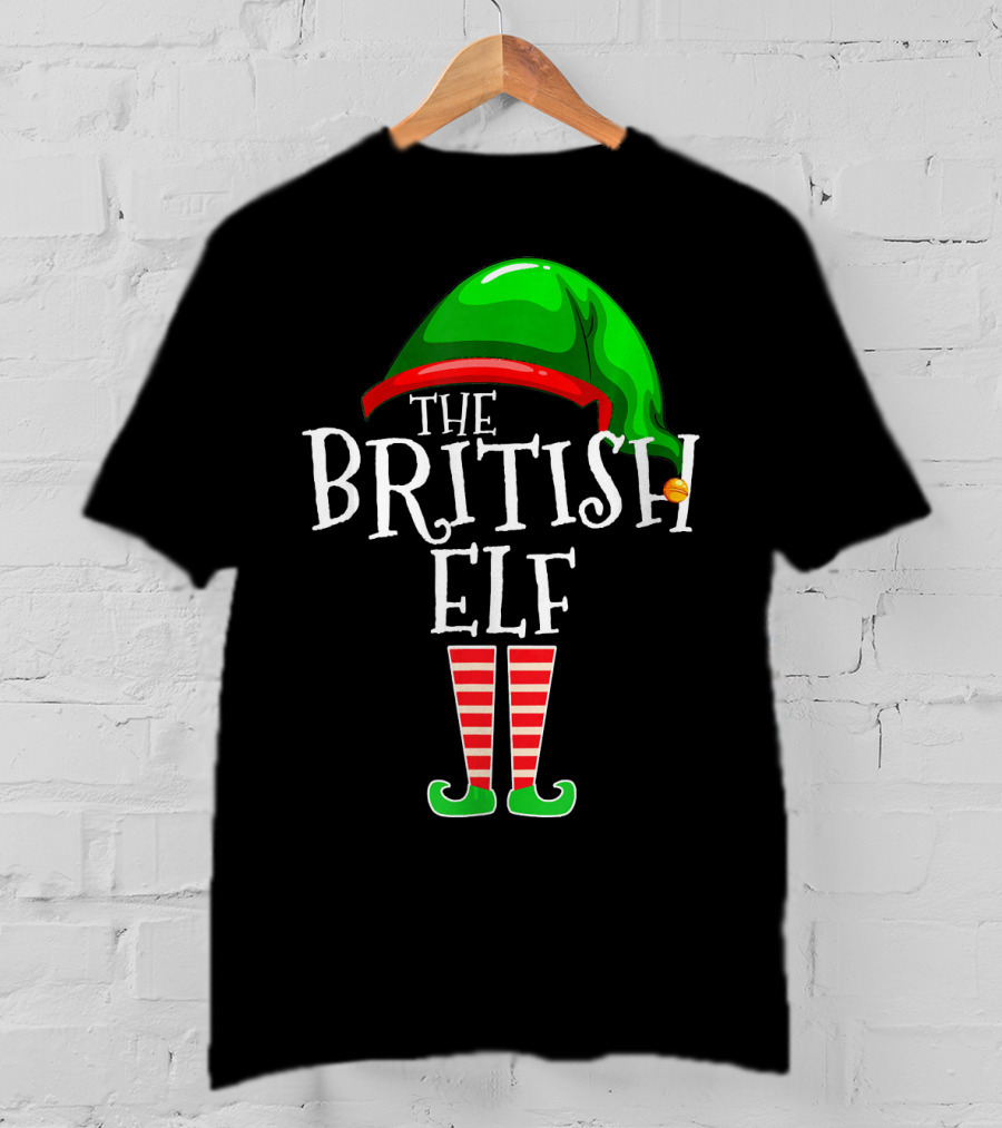 The British Elf Green Hat Red Striped Socks Family Matching Group T-Shirt