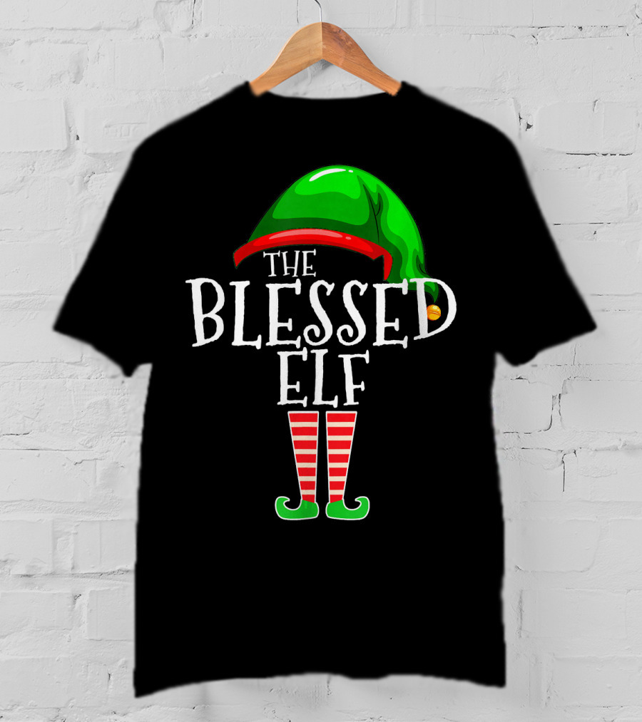The Blessed Elf Hat And Striped Legs Christmas T-Shirt