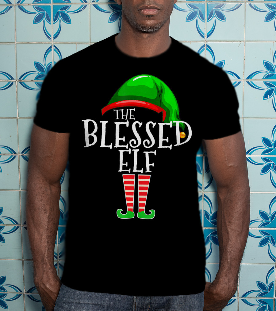 The Blessed Elf Hat And Striped Legs Christmas T-Shirt