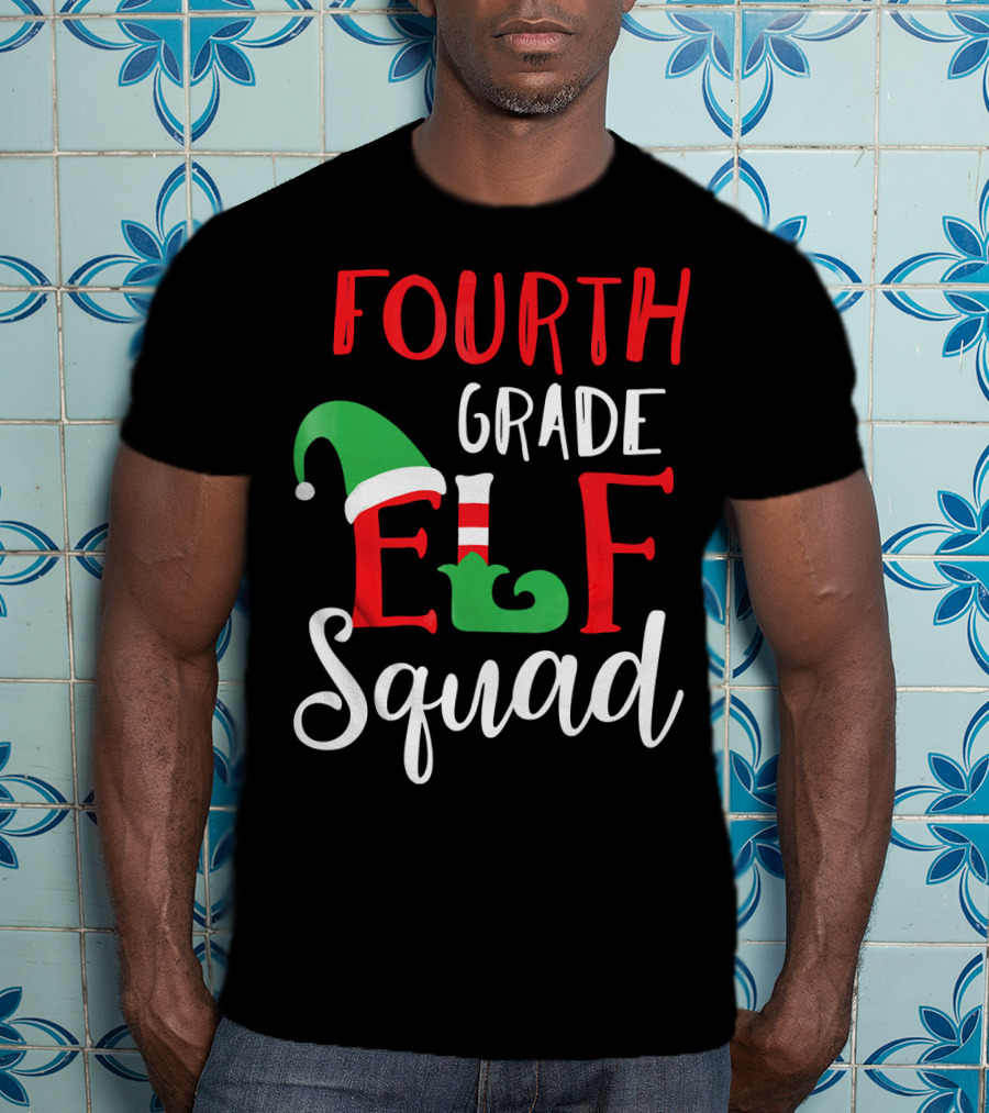 Fourth Grade Elf Squad Christmas Teacher T-Shirt