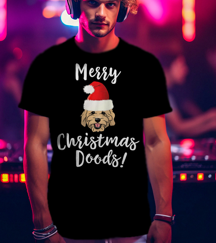 Merry Christmas Doods Santa Hat Goldendoodle Dog T-Shirt
