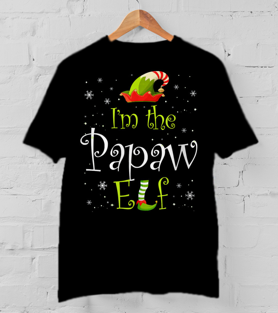 I'm The Papaw Elf Matching Family Group Christmas Snowflakes Hat And Shoe T-Shirt