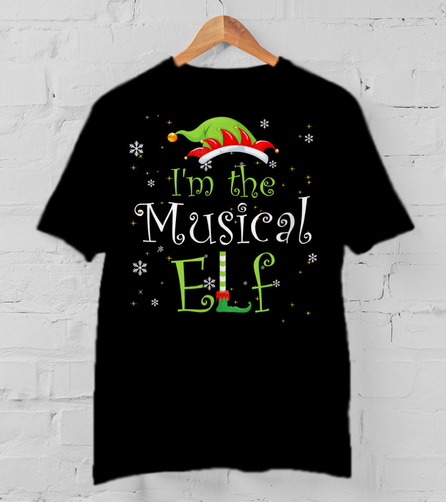 I'm The Musical Elf Snowflakes And Holly Hat T-Shirt