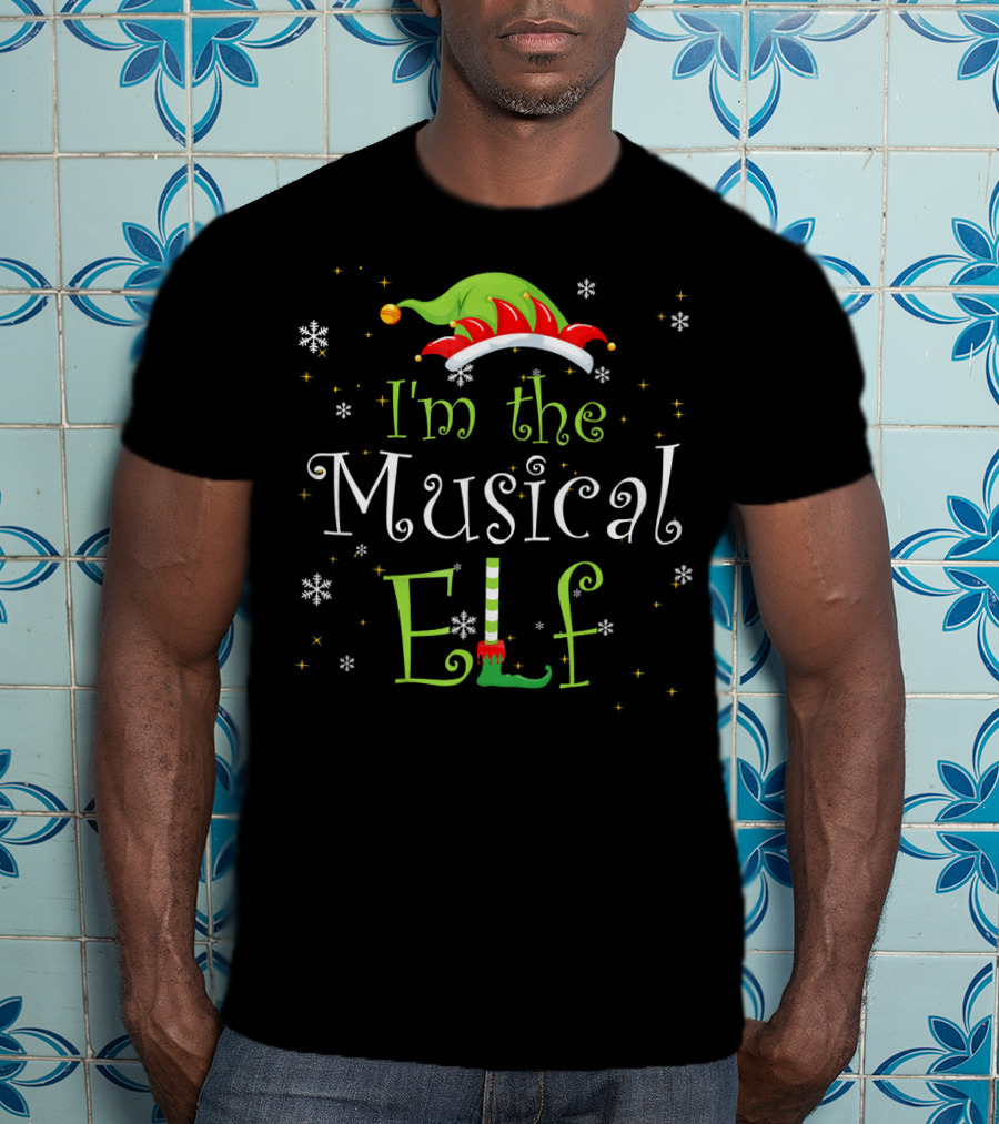 I'm The Musical Elf Snowflakes And Holly Hat T-Shirt