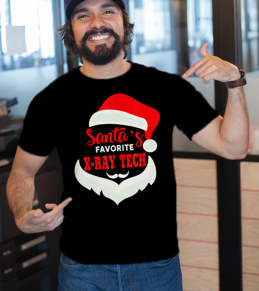 Santa's Favorite X-Ray Tech Christmas Santa Hat And Beard T-Shirt