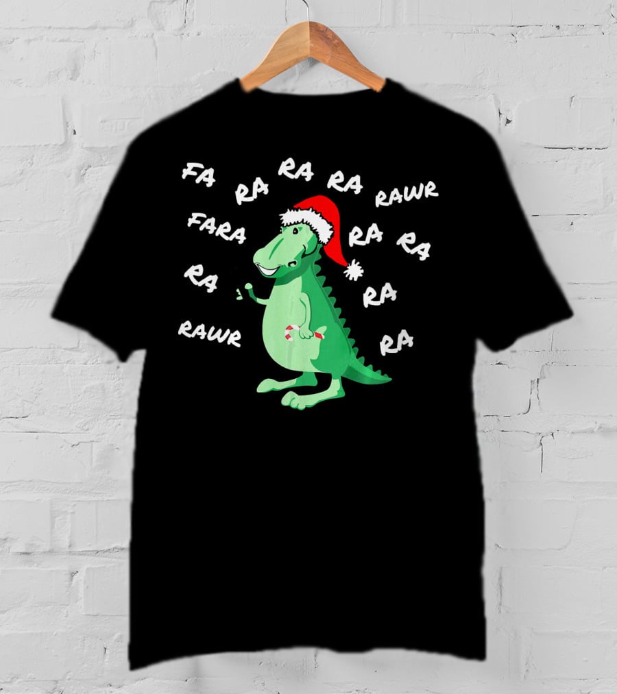 T Rex Dinosaur Singing Fa Ra Rawr Christmas Santa Hat T-Shirt