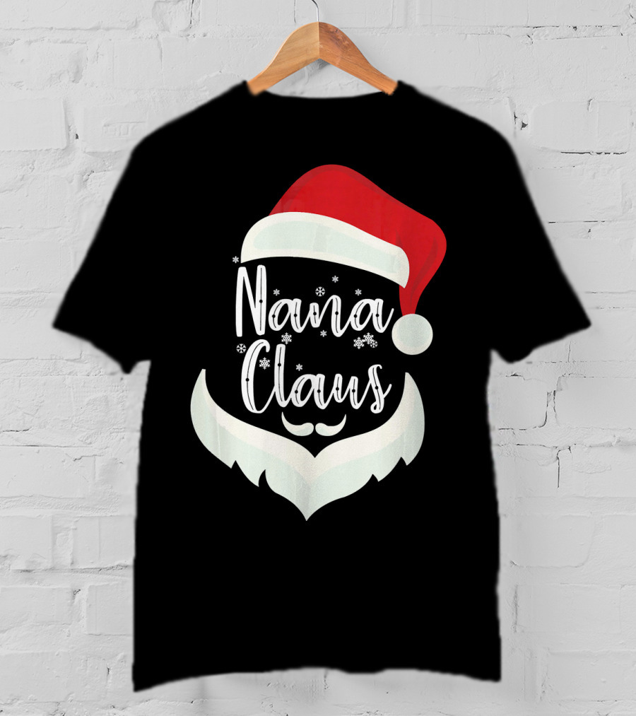 Nana Claus Santa Hat Beard Snowflakes T-Shirt