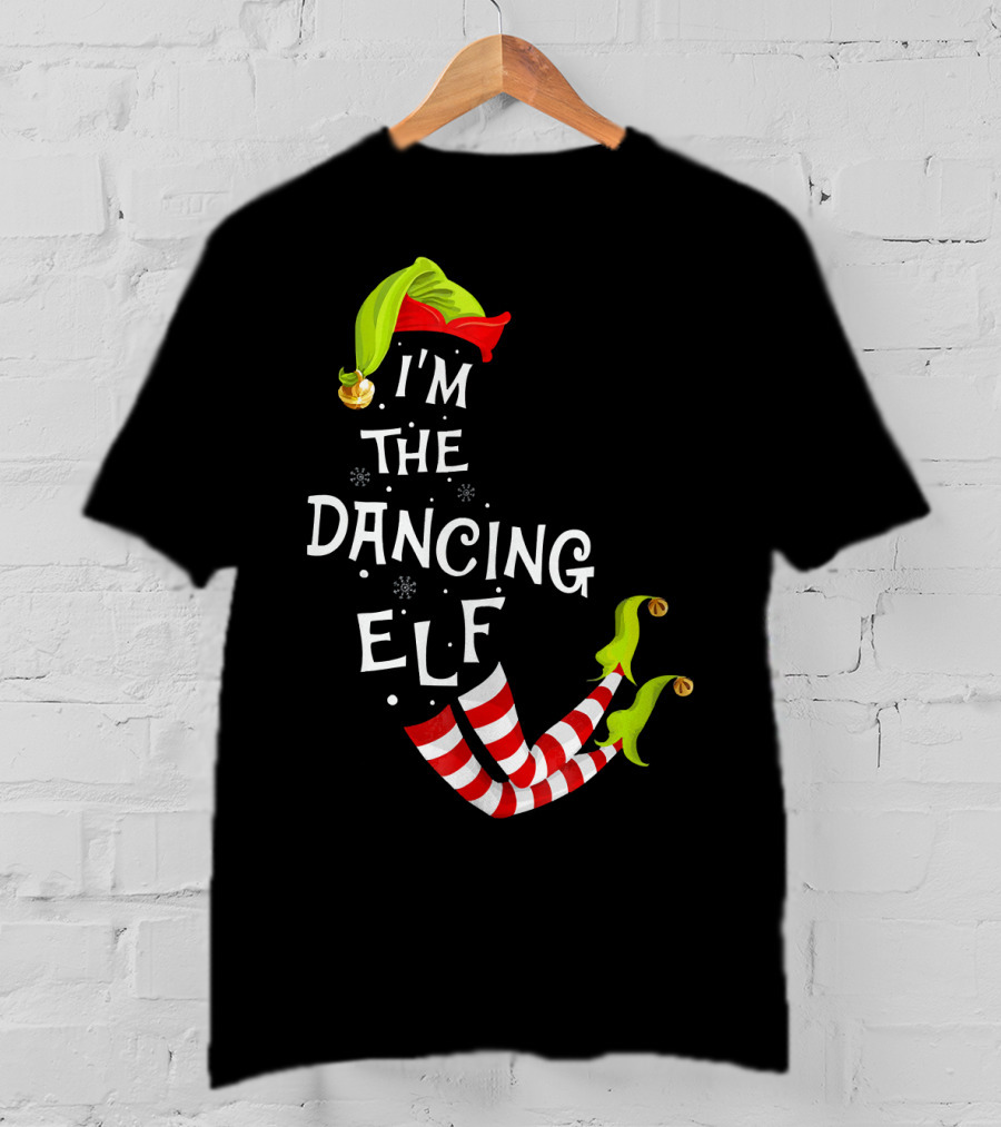 I'm The Dancing Elf Christmas Striped Stockings And Festive Hat T-Shirt