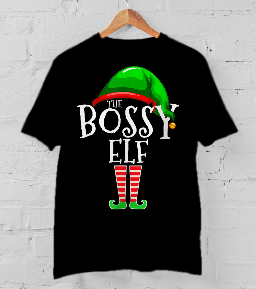 The Bossy Elf Green Hat Red Striped Legs T-Shirt