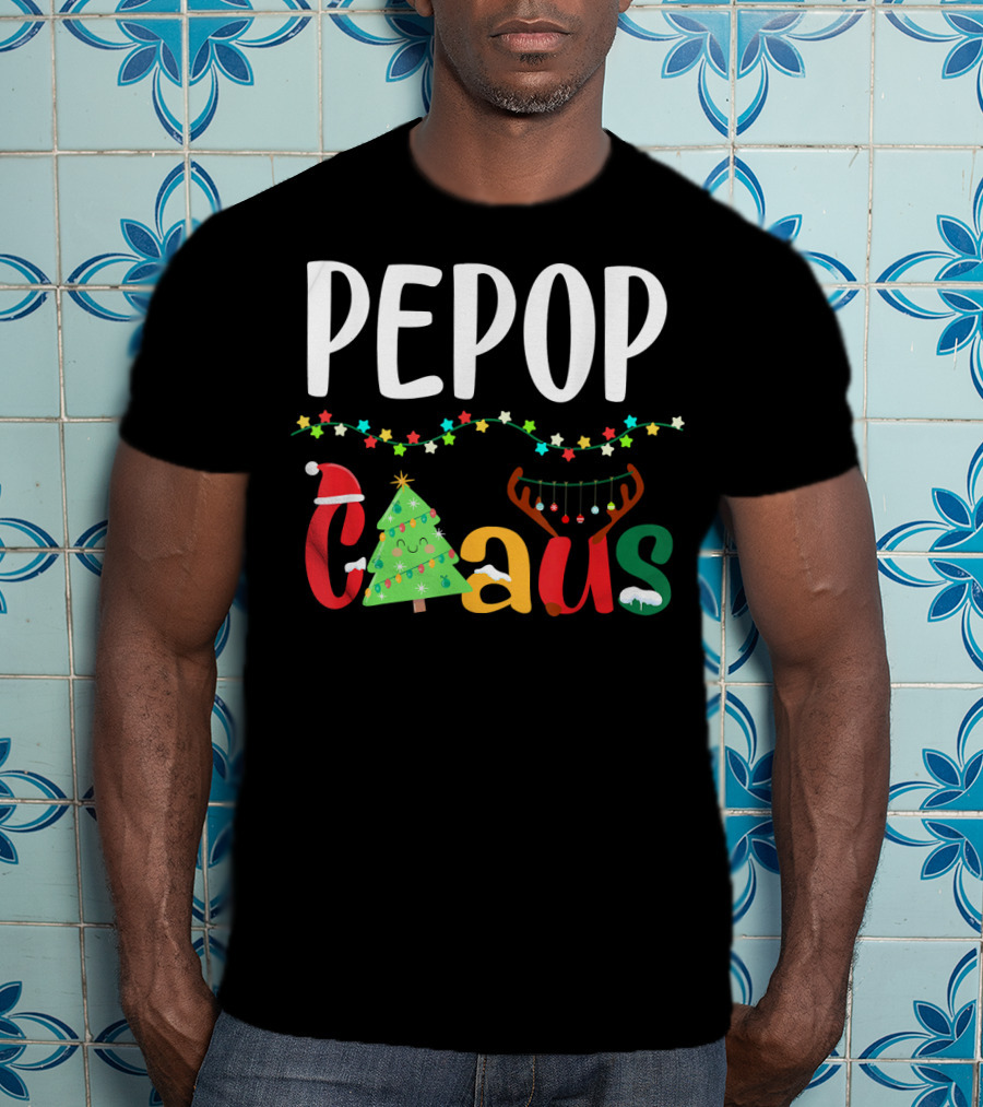 Mens PePop Claus Funny Xmas Santa Grandpa T-Shirt