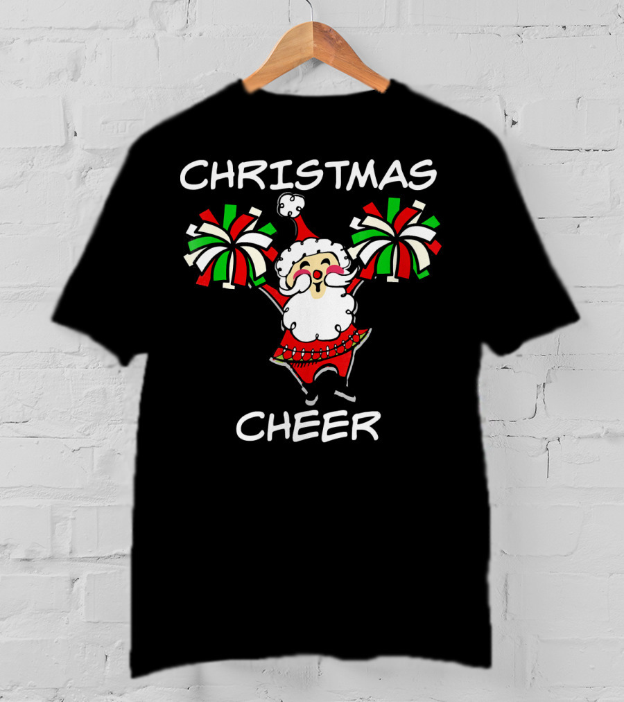 CHRISTMAS CHEER Santa With Festive Holiday Pom-Poms T-Shirt