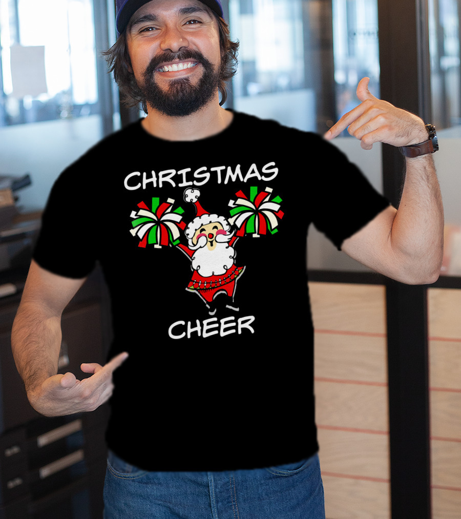 CHRISTMAS CHEER Santa With Festive Holiday Pom-Poms T-Shirt