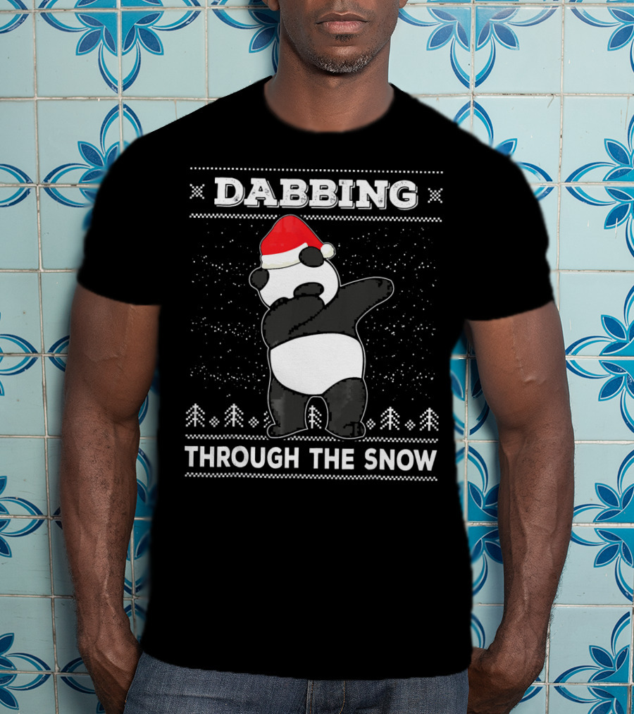 Dabbing Panda Through The Snow Ugly Christmas T-Shirt