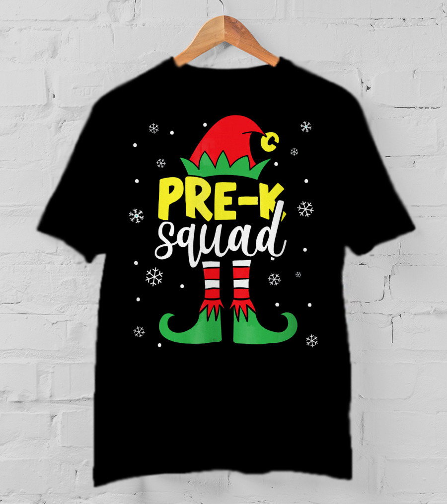 Pre K Squad Teacher Elf Christmas Snowflakes T-Shirt