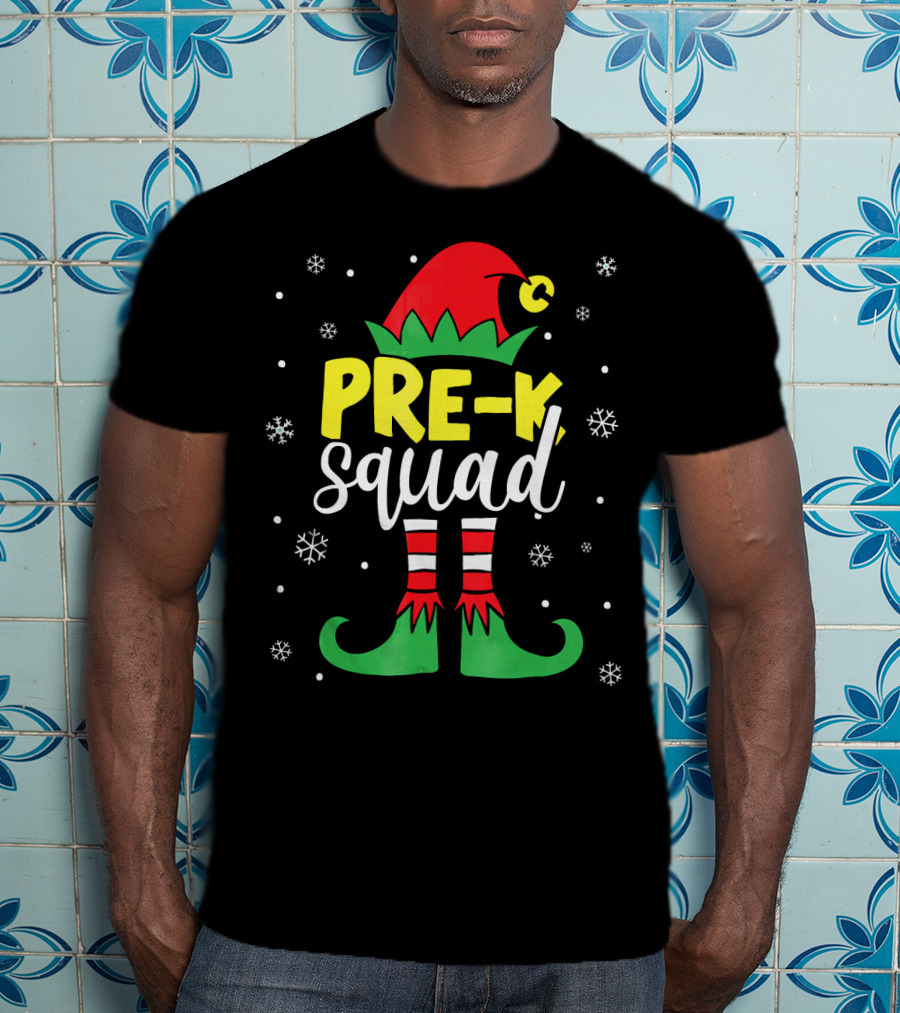 Pre K Squad Teacher Elf Christmas Snowflakes T-Shirt