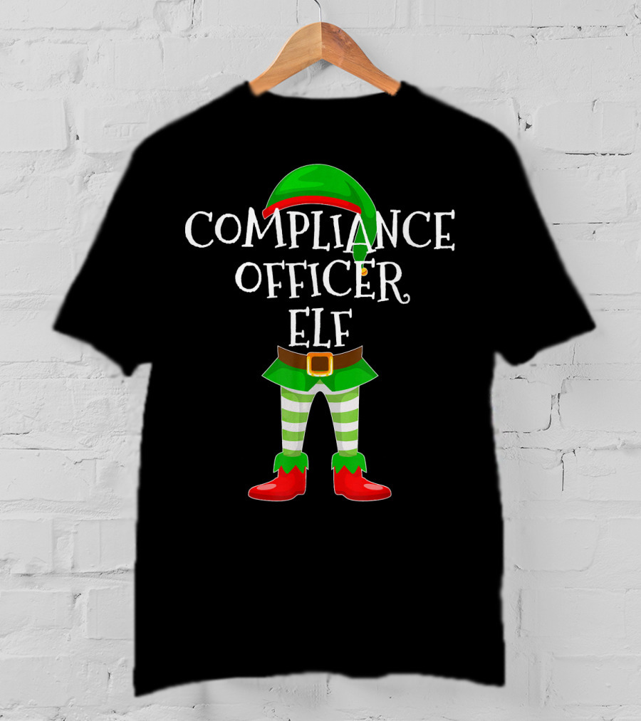 Compliance Officer Elf Christmas Outfit In Green And Red With Belt And Hat T-Shirt