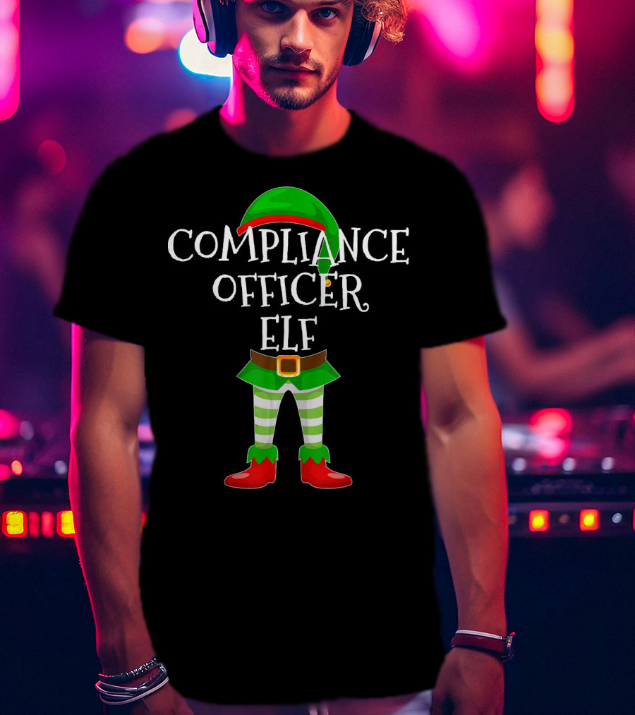 Compliance Officer Elf Christmas Outfit In Green And Red With Belt And Hat T-Shirt