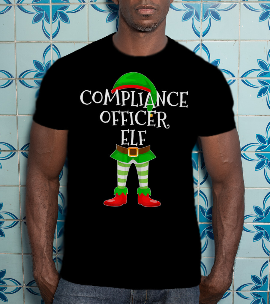 Compliance Officer Elf Christmas Outfit In Green And Red With Belt And Hat T-Shirt