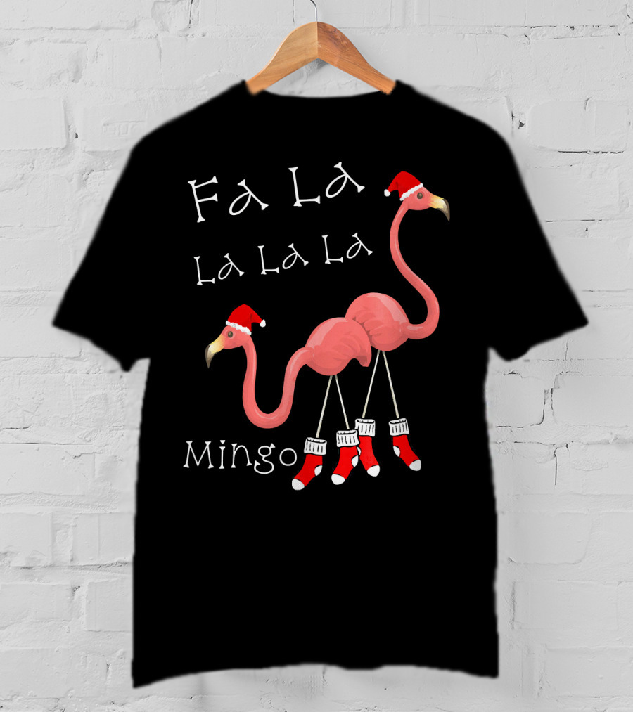 Fa La La La La La Mingo Pink Flamingo Christmas Santa T-Shirt