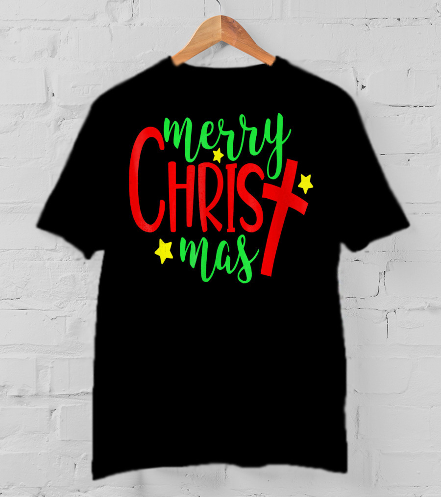 Merry Christmas Christian Cross Stars T-Shirt