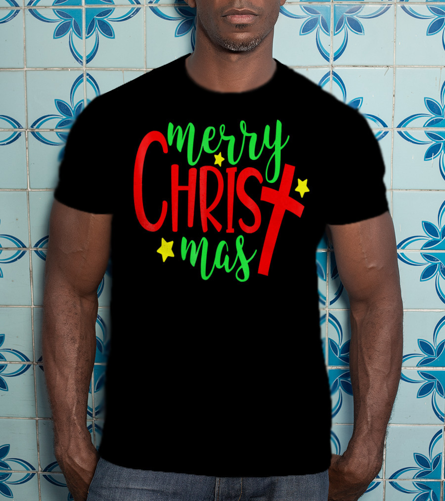 Merry Christmas Christian Cross Stars T-Shirt