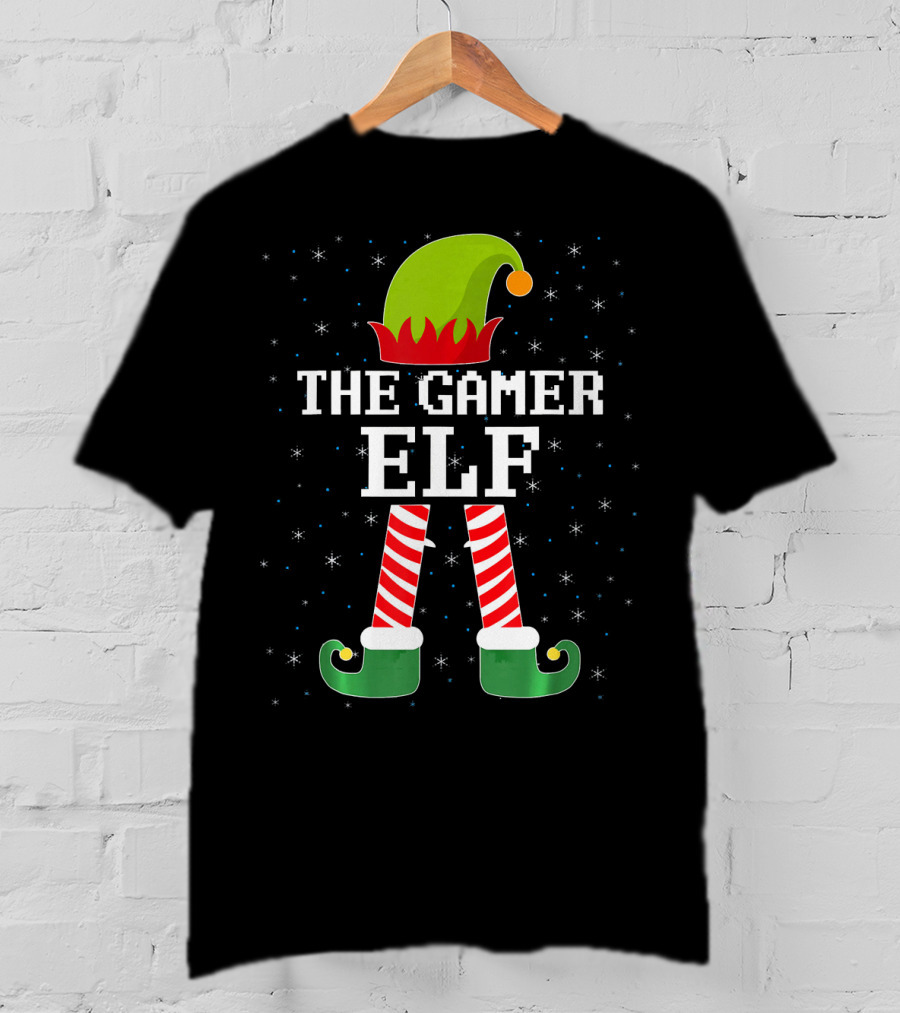 The Gamer Elf Christmas Video Games Holiday Pixelated T-Shirt