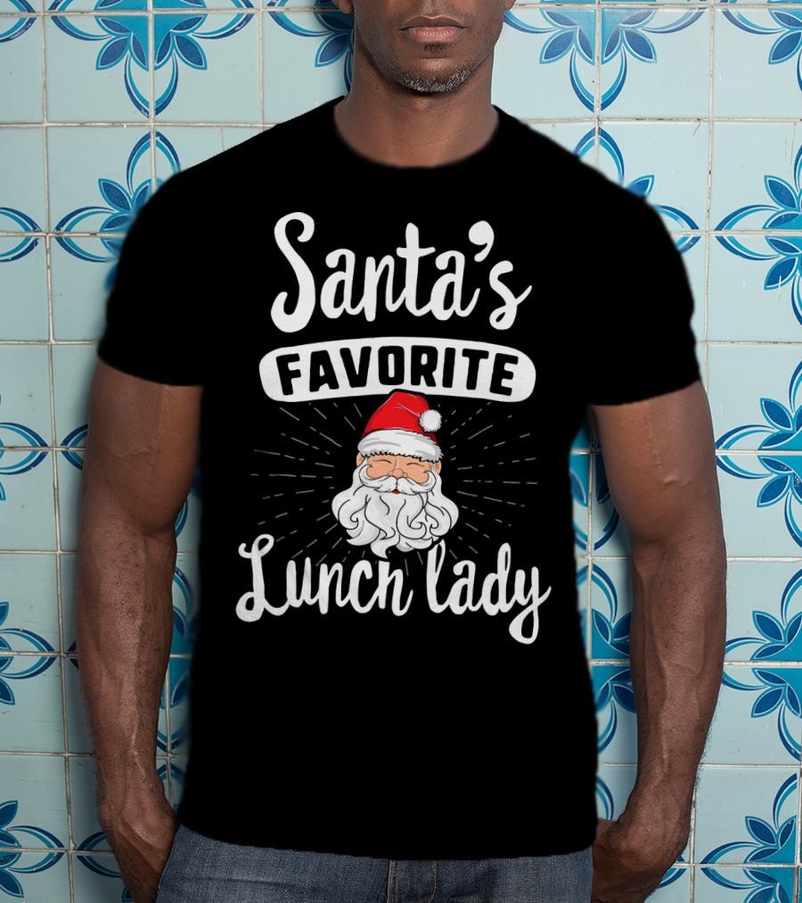 Santa's Favorite Lunch Lady Christmas Santa Claus Red Hat T-Shirt