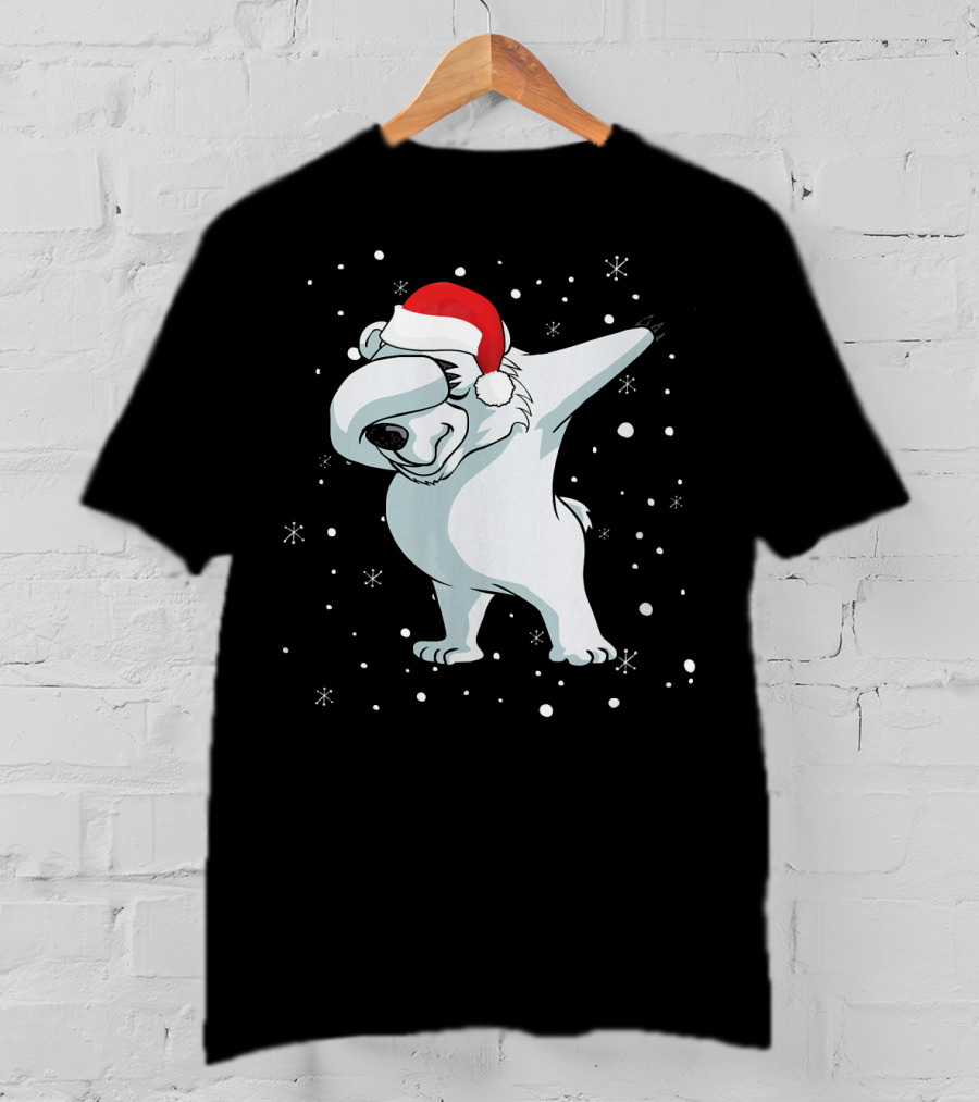 Santa Hat Dabbing Polar Bear Snowflakes T-Shirt