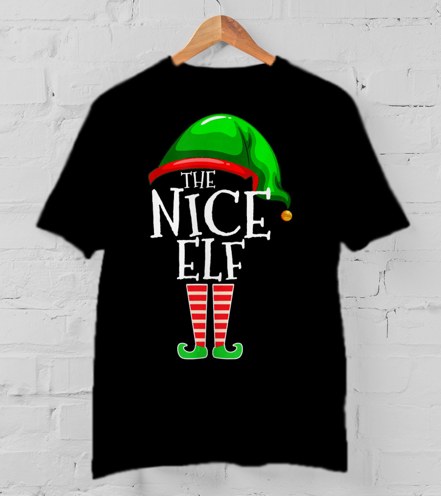 The Nice Elf Group Matching Family Christmas Hat And Striped Leg T-Shirt