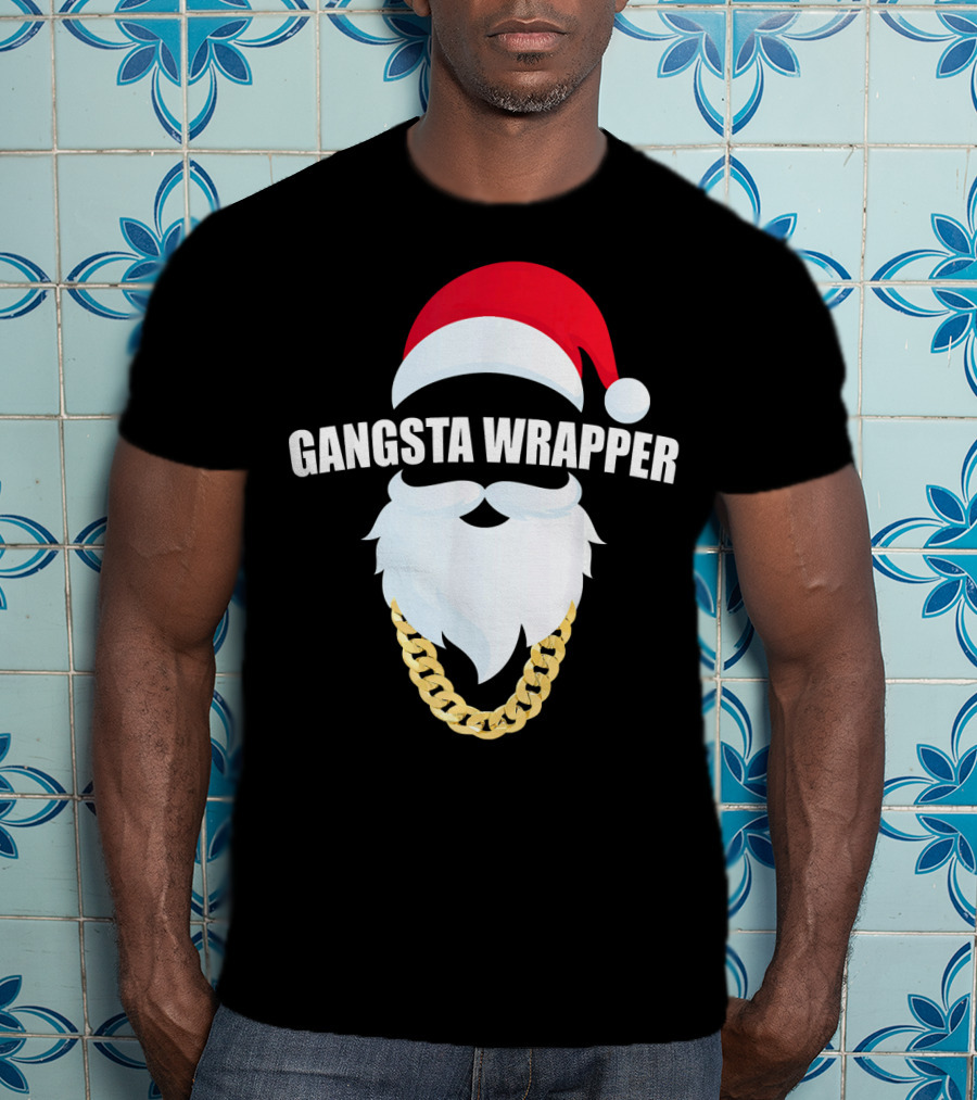 Gangsta Wrapper Santa With Gold Chain Beard And Hat T-Shirt