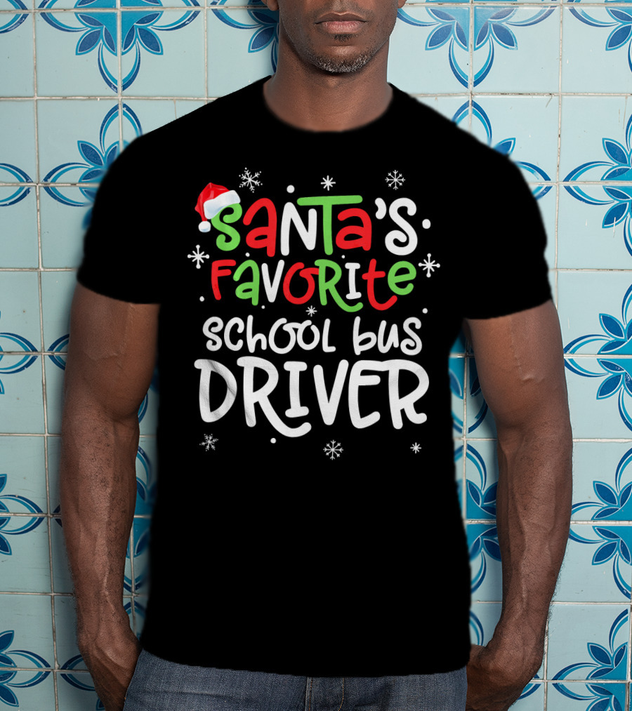 Santa's Favorite School Bus Driver Christmas Snowflakes T-Shirt