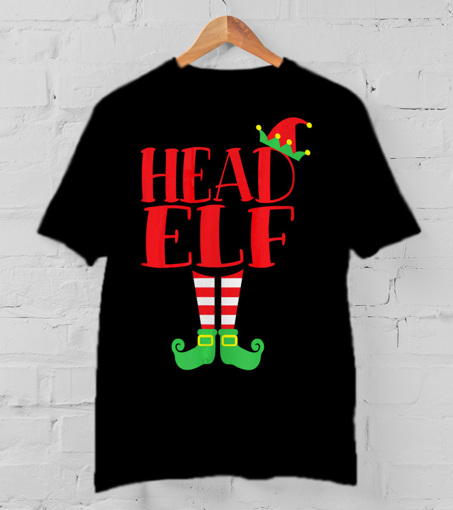 Head Elf Christmas Season Dad Hat Striped Red White Socks Green Shoes T-Shirt