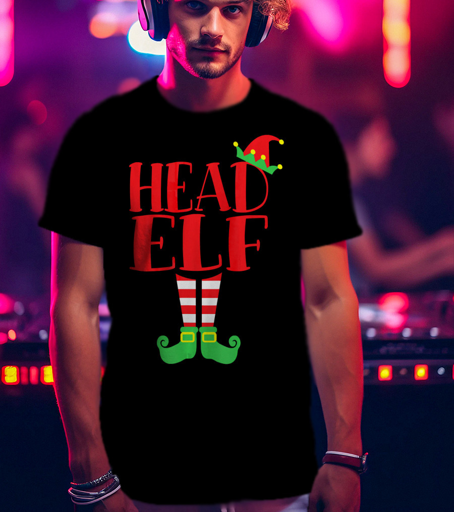 Head Elf Christmas Season Dad Hat Striped Red White Socks Green Shoes T-Shirt
