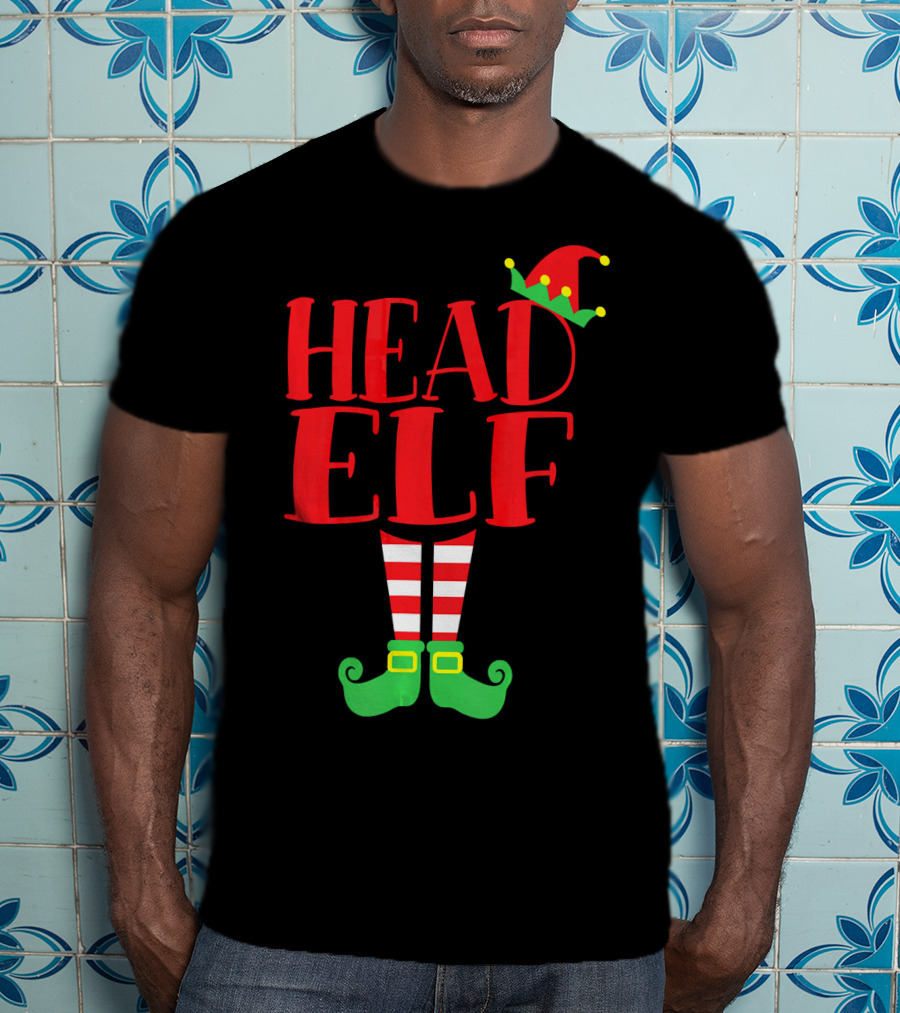Head Elf Christmas Season Dad Hat Striped Red White Socks Green Shoes T-Shirt