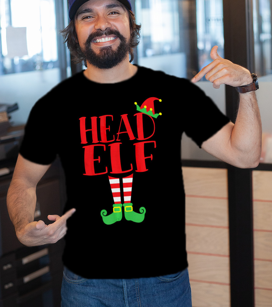 Head Elf Christmas Season Dad Hat Striped Red White Socks Green Shoes T-Shirt