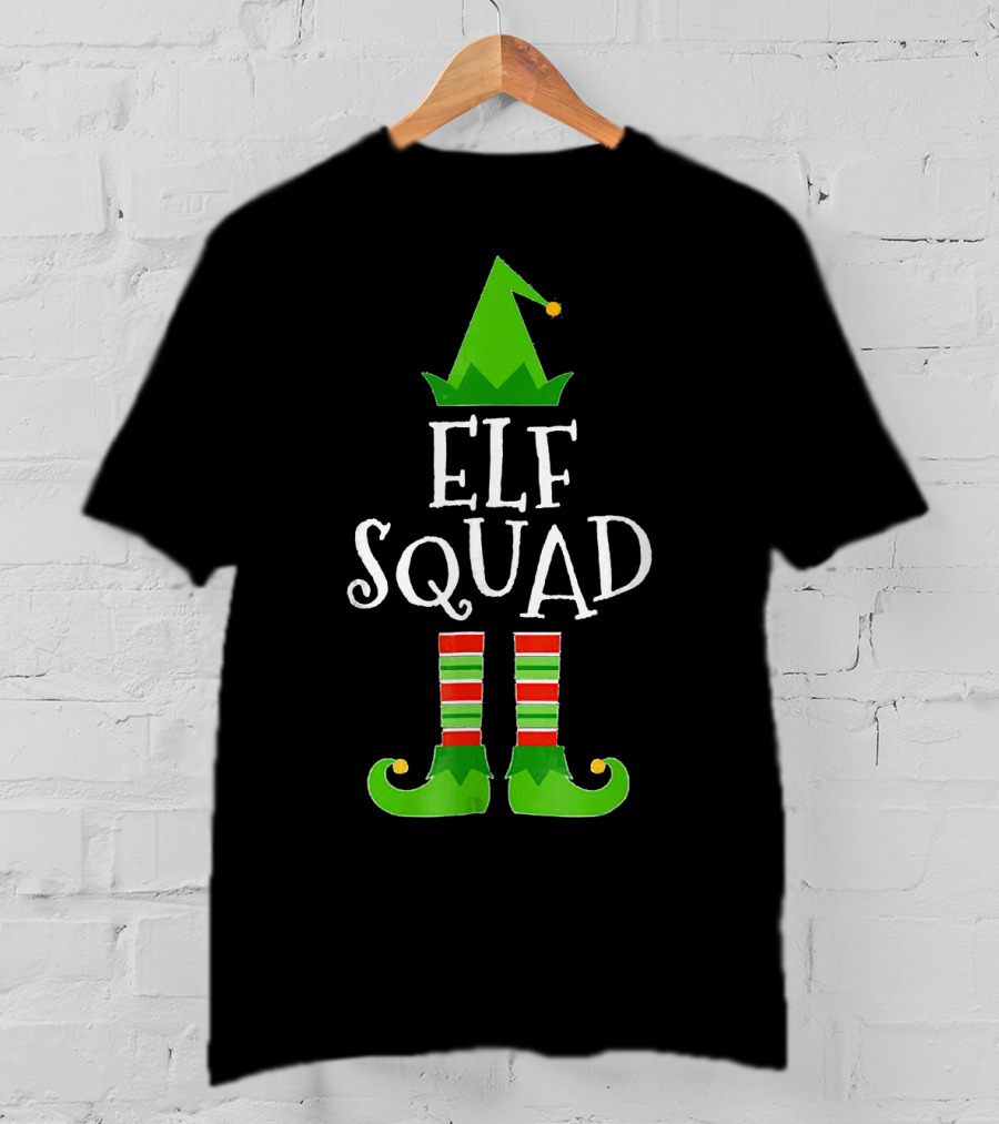 Elf Squad Festive Hat And Striped Shoe Family Group T-Shirt