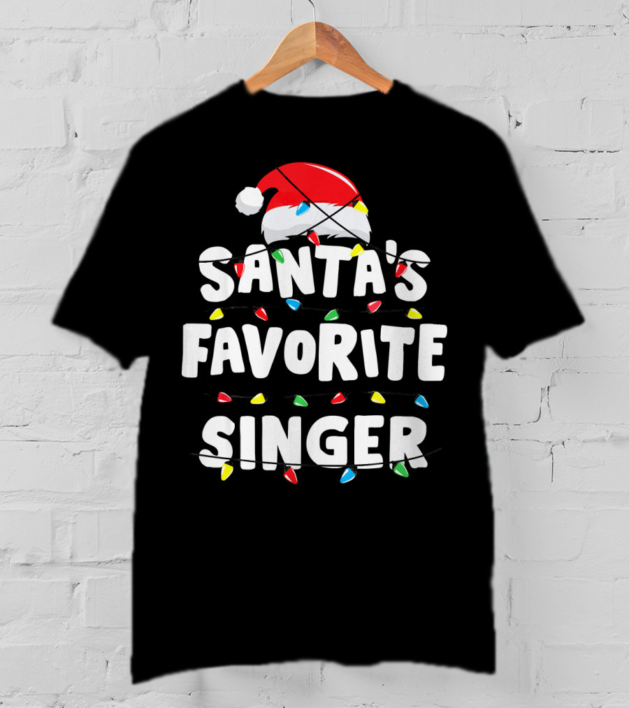Santa's Favorite Singer Christmas Lights Santa Hat T-Shirt