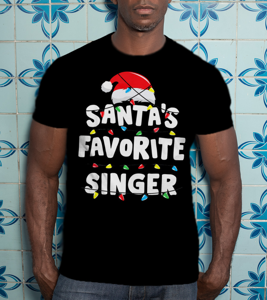 Santa's Favorite Singer Christmas Lights Santa Hat T-Shirt