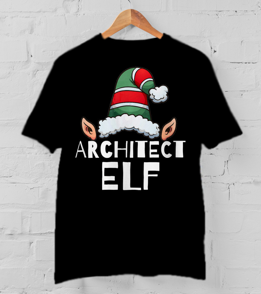 Architect Elf Funny Christmas Holidays Striped Hat T-Shirt