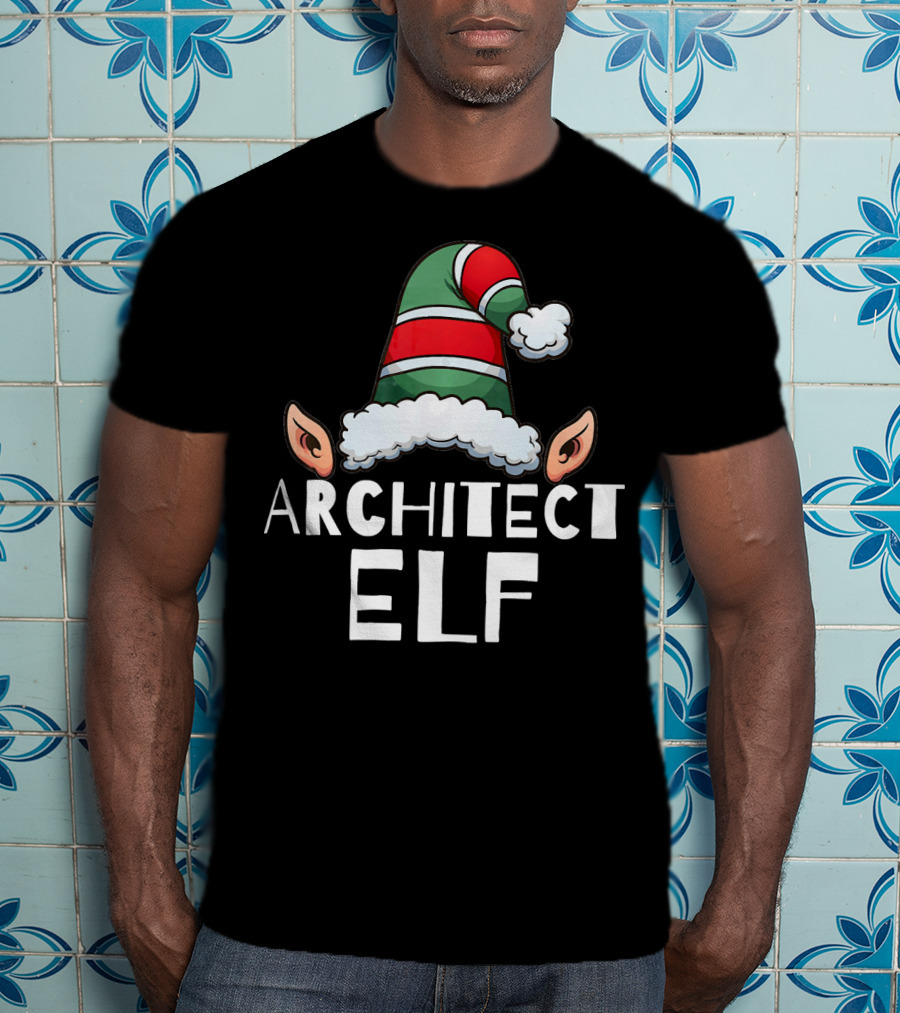 Architect Elf Funny Christmas Holidays Striped Hat T-Shirt