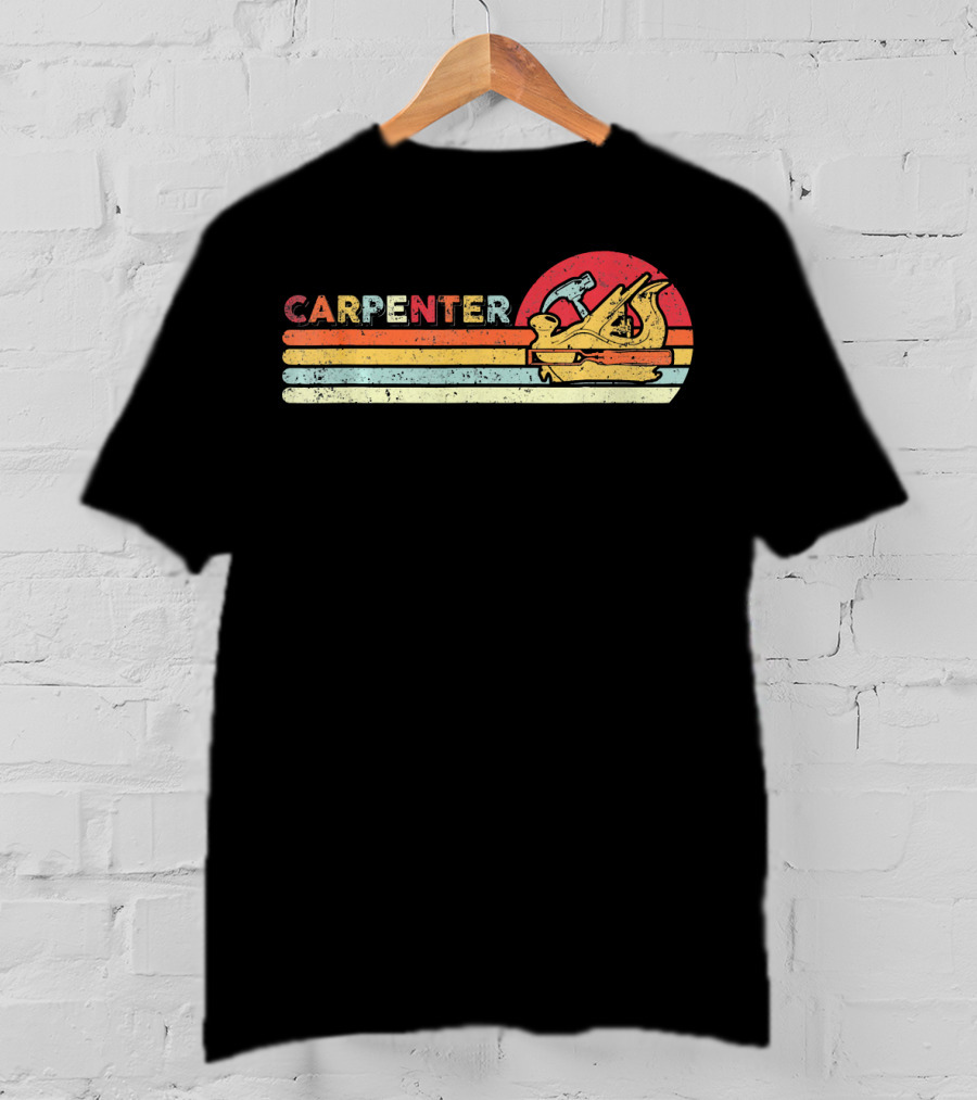 Carpenter Vintage Cool Carpenter Hammer Plane Retro Sun Stripes T-Shirt