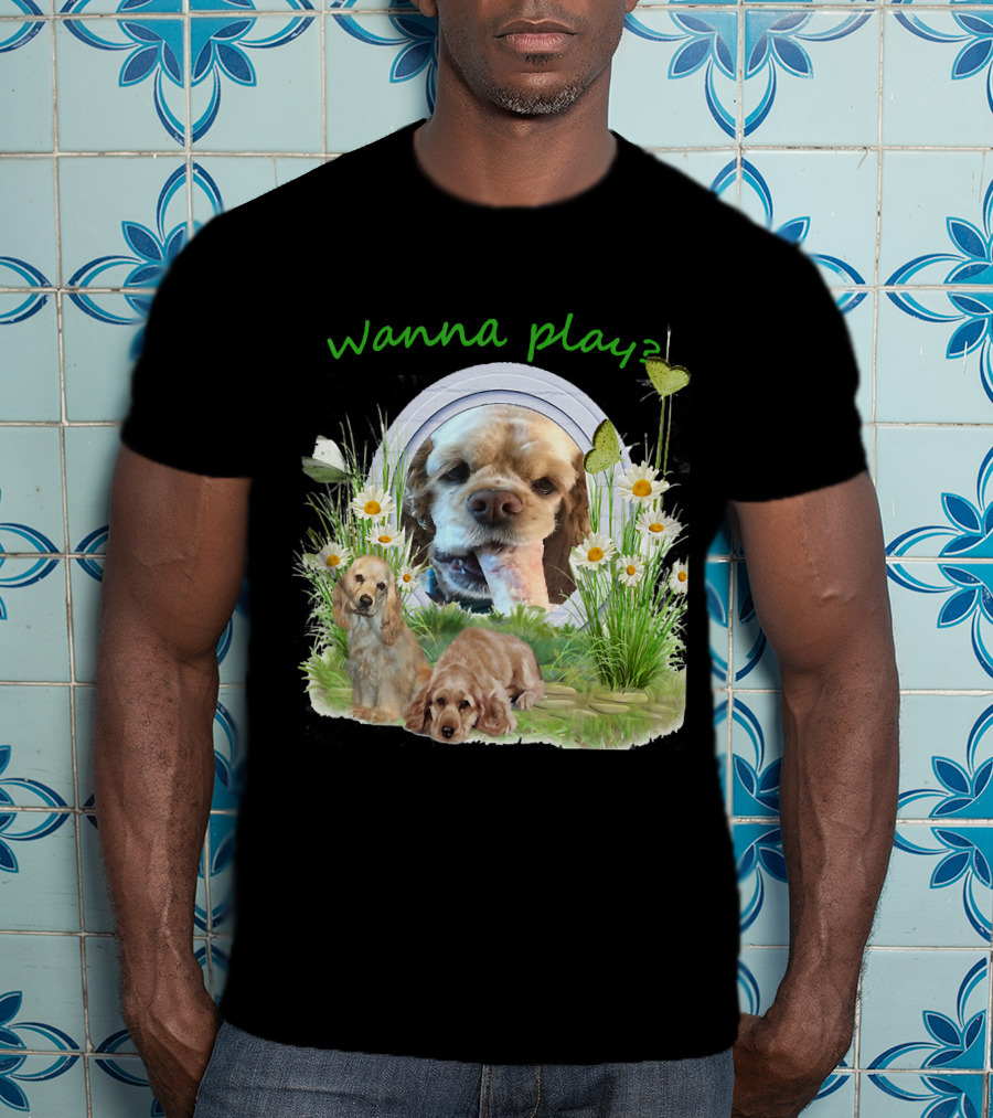 Wanna Play Cocker Spaniel Surrounded By Daisies And Butterflies T-Shirt