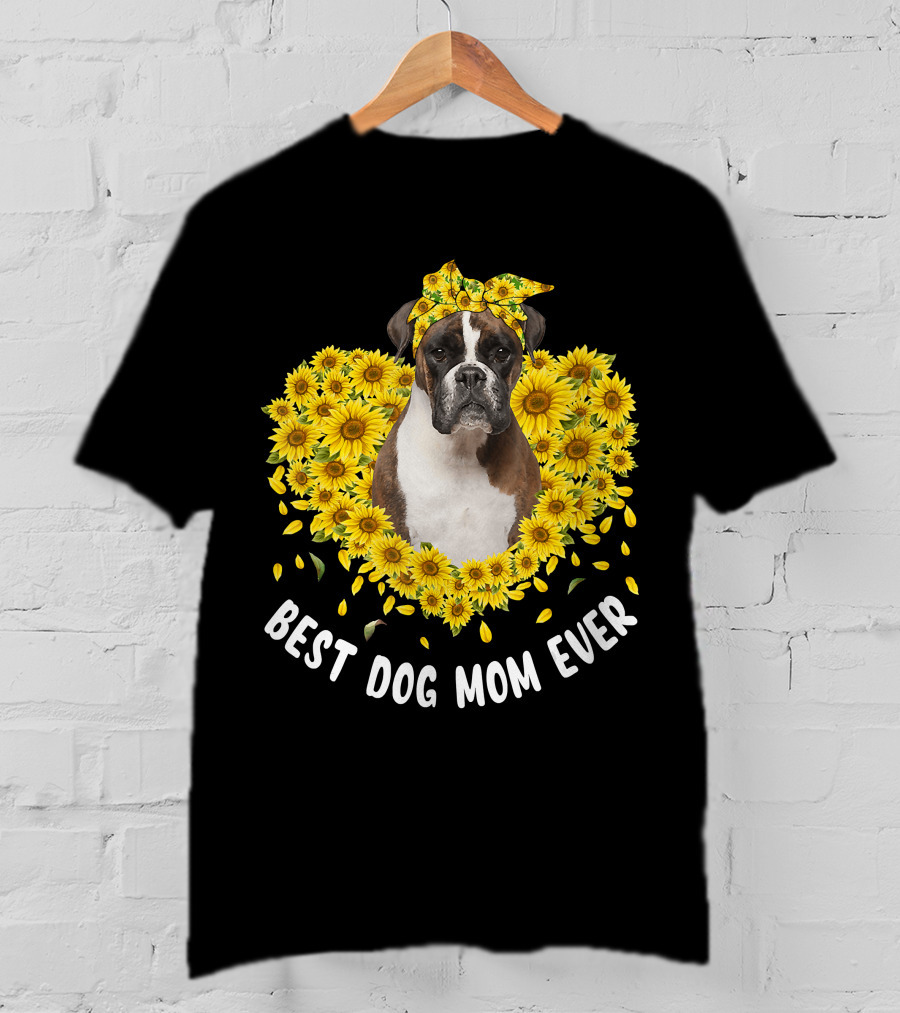 Best Dog Mom Ever Boxer Surrounded By Sunflowers T-Shirt