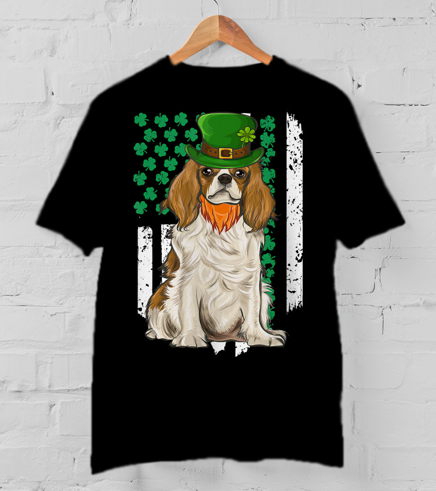 King Charles Spaniel St Patricks Day Irish Dog With Green Hat And Shamrocks T-Shirt