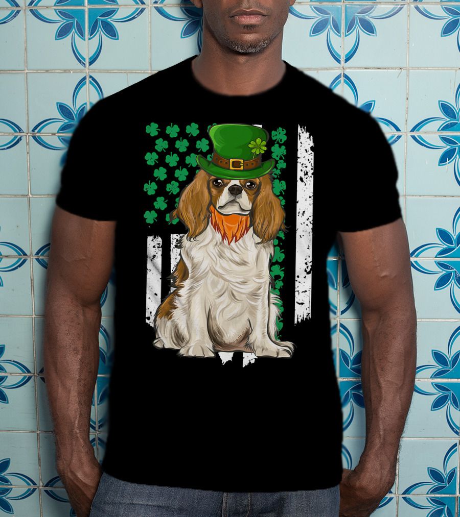 King Charles Spaniel St Patricks Day Irish Dog With Green Hat And Shamrocks T-Shirt