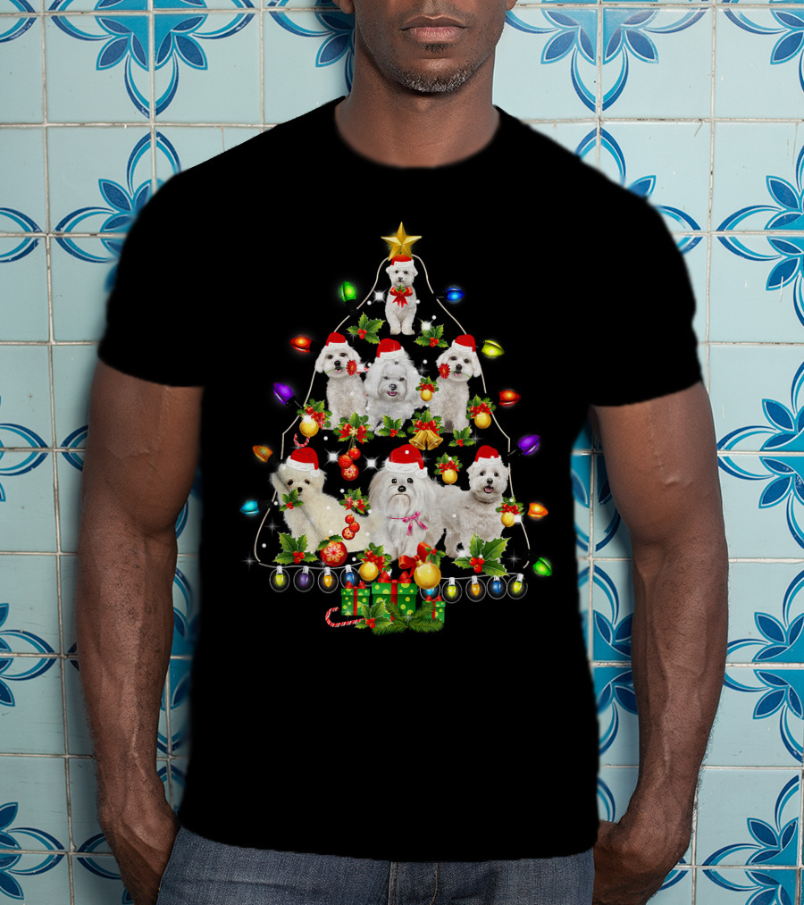 Maltese Christmas Tree Santa Funny Dogs Lights Holiday T-Shirt