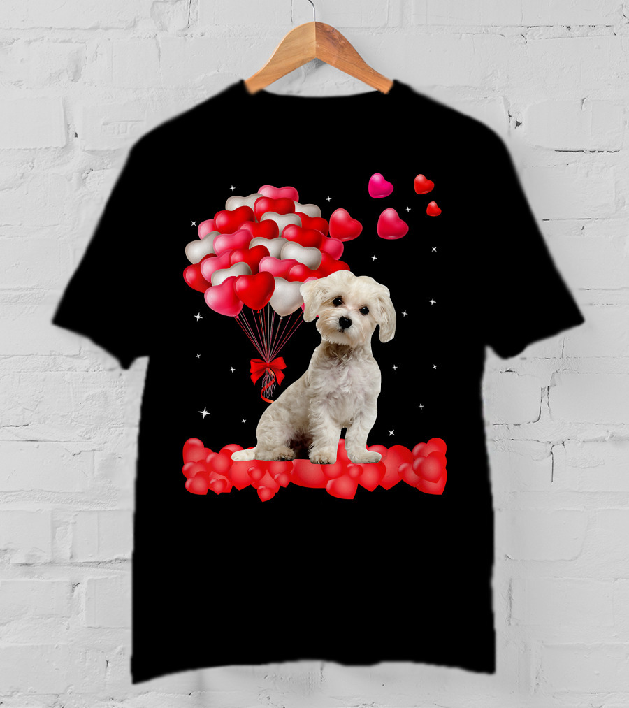 Heartfelt Maltese With Heart Balloons Valentine's Day T-Shirt