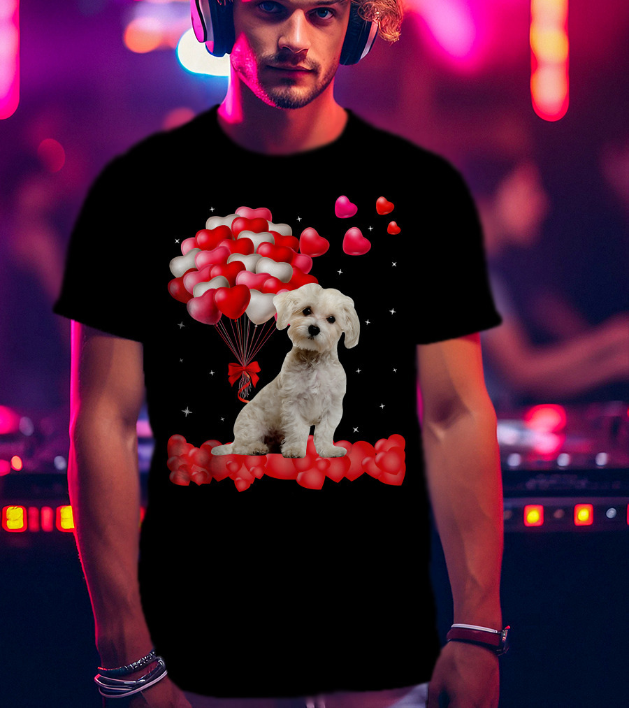 Heartfelt Maltese With Heart Balloons Valentine's Day T-Shirt