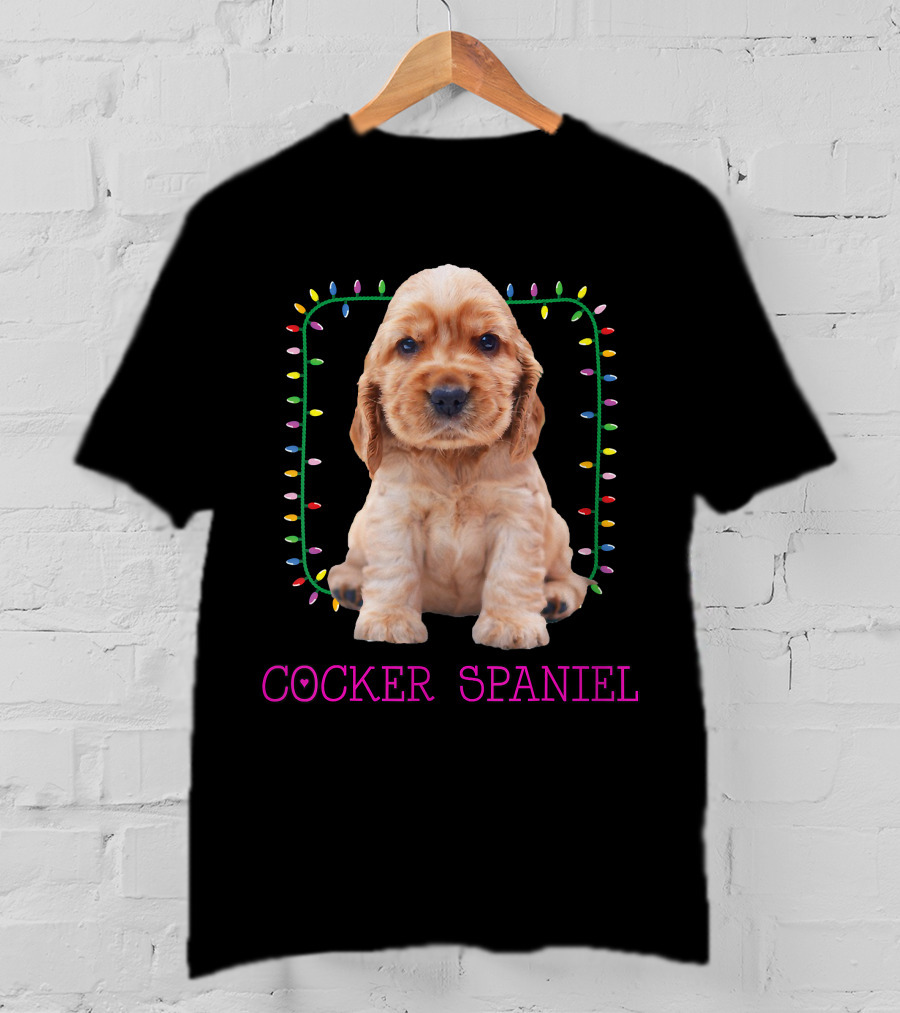 Cocker Spaniel Cute Pup With Christmas Lights T-Shirt