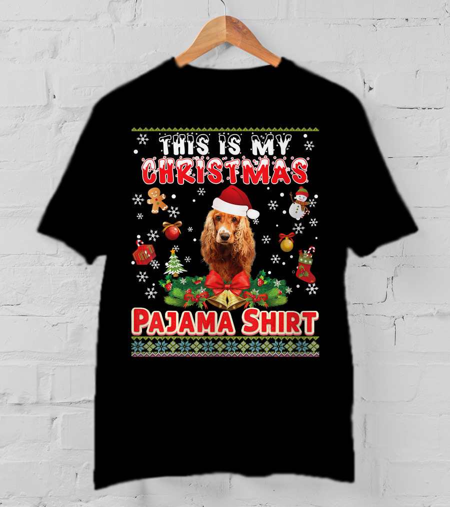 This Is My Christmas Pajama Shirt Dog Santa Hat Gingerbread Snowman Ornaments T-Shirt